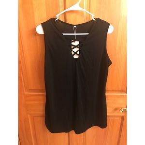 NWT Black Sleeveless Top with Lace Up Detail XL